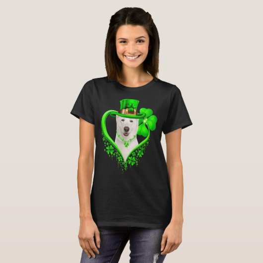 WHITE German Shepherd DogSt patricks day恋人Ir Tシャツ (正面フル)