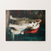 White German Shepherd Puppy Christmas Painting ジグソーパズル (横)