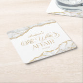 White Gold Agate All White Affair Birthday Party スクエアペーパーコースター (アングル)
