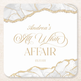 White Gold Agate All White Affair Birthday Party スクエアペーパーコースター
