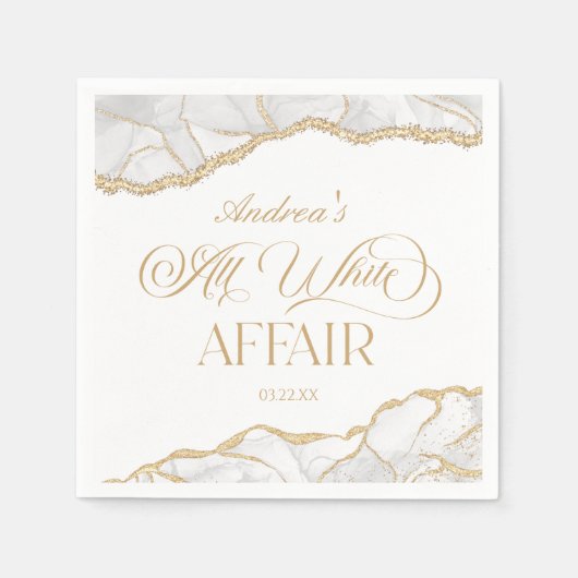 White Gold Agate All White Affair Birthday Party スタンダードカクテルナプキン (正面)