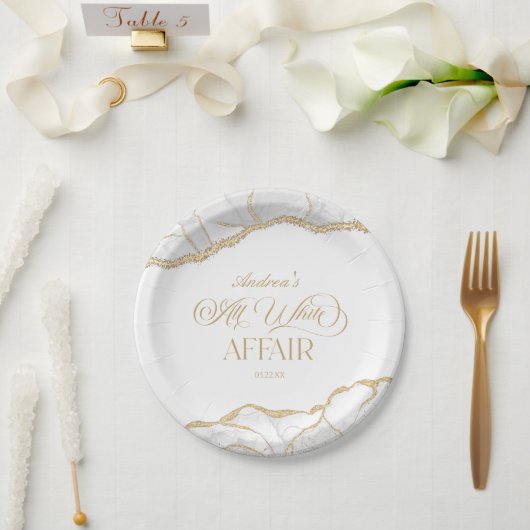 White Gold Agate All White Affair Birthday Party ペーパープレート (ウェディング)