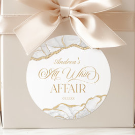 White Gold Agate All White Affair Birthday Party ラウンドシール