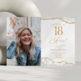 White Gold Agate Picture 18th Birthday Party 招待状