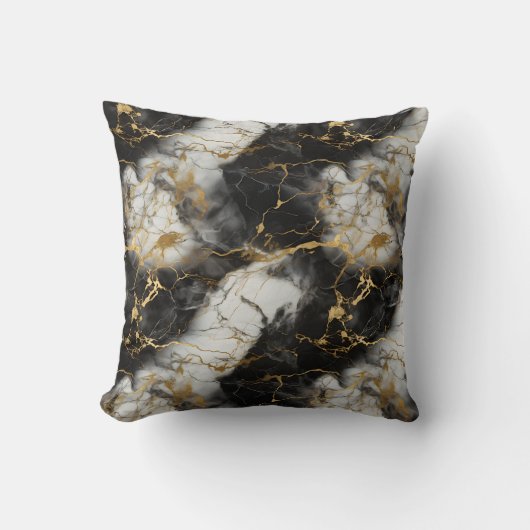 White, Gold and Black Luxury Marble Elegant クッション (正面)