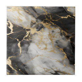 White, Gold and Black Luxury Marble Elegant タイル