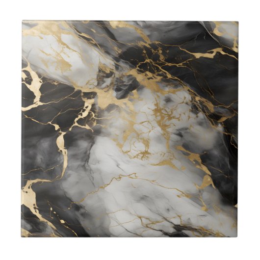 White, Gold and Black Luxury Marble Elegant タイル (正面)