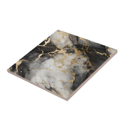 White, Gold and Black Luxury Marble Elegant タイル (側面)
