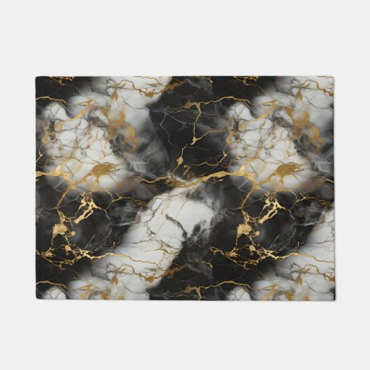 White, Gold and Black Luxury Marble Elegant ドアマット (正面)