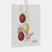 White, Gold and Red Christmas Party ガラスオーナメント (正面右)