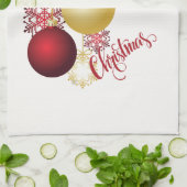 White, Gold and Red Christmas Party キッチンタオル (折り畳み)