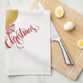 White, Gold and Red Christmas Party キッチンタオル (四つ折り)