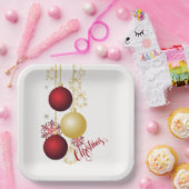 White, Gold and Red Christmas Party ペーパープレート (パーティー)