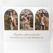 White Gold Arch Photo QR code Wedding 三つ折り招待状 (内部最初)