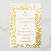 White gold botanical monogram luxury wedding 箔招待状 (正面)