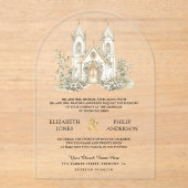 White Gold Catholic Church Wedding アクリル招待状 (正面)