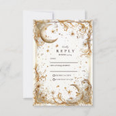 White Gold Celestial Moon & Stars Wedding 出欠カード (正面)