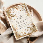 White Gold Celestial Moon & Stars Wedding 出欠カード