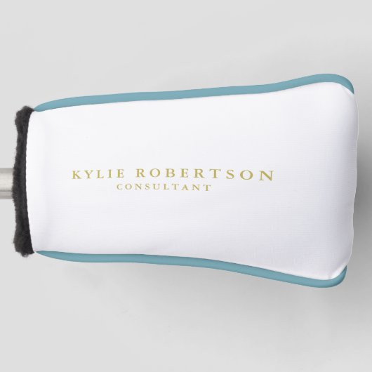 White & Gold Colors Professional Trendy Plain ゴルフヘッドカバー (正面)