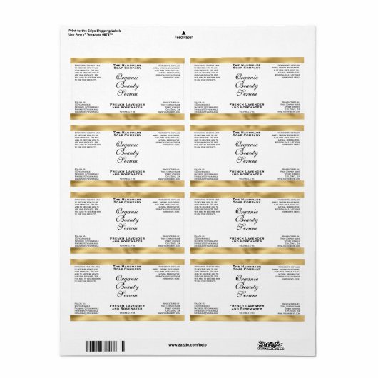 White & Gold Cosmetics Dropper Bottle Label ラベル (フルシート)