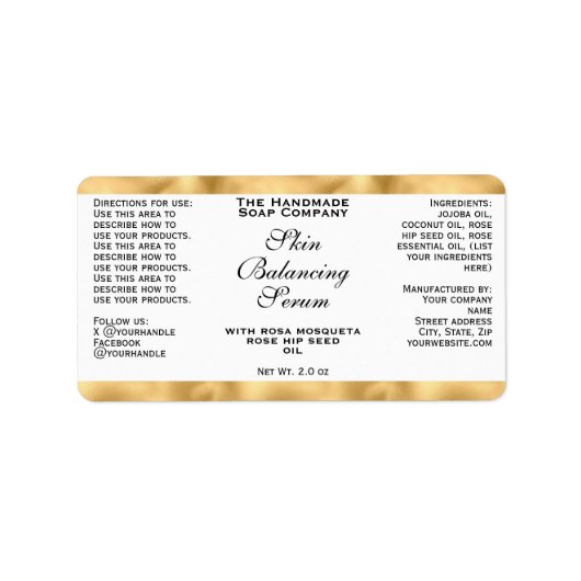 White & Gold Cosmetics Small Dropper Bottle Label  ラベル (正面)