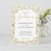 White & Gold Damask Wedding Invitation 招待状 (スタンド正面)