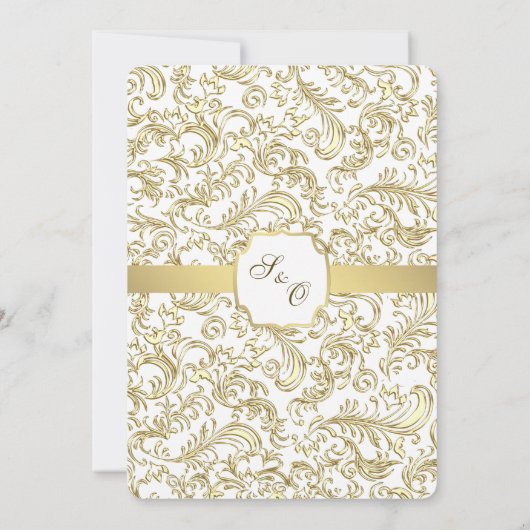White & Gold Damask Wedding Invitation 招待状 (裏面)