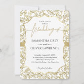 White & Gold Damask Wedding Invitation 招待状 (正面)