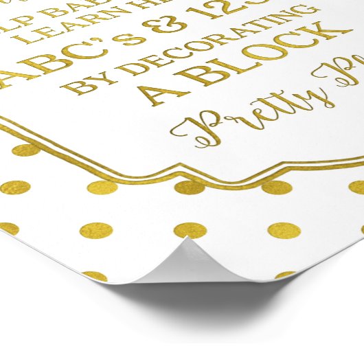 White Gold Dots Decorate a Block Game Sign ポスター (角)