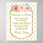 White Gold Dots Decorate a Block Game Sign ポスター (正面)