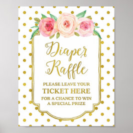 White Gold Dots Diaper Raffle Sign ポスター