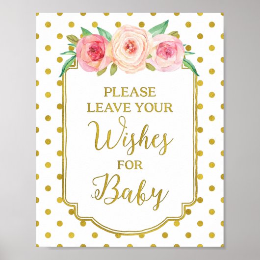 White Gold Dots Wishes for Baby Sign ポスター (正面)
