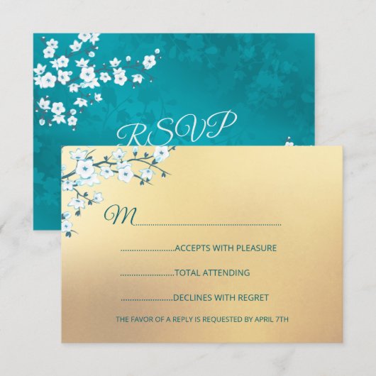 White Gold Elegant Floral 出欠カード (正面/裏面)