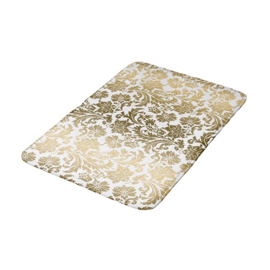 White & Gold Floral Damasks Pattern バスマット (アングル)