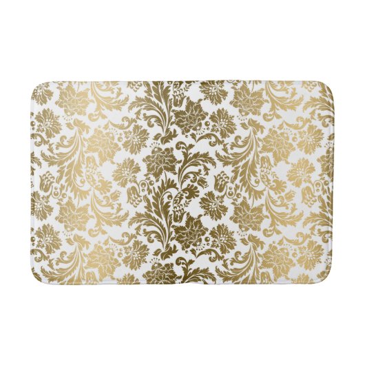 White & Gold Floral Damasks Pattern バスマット (正面)