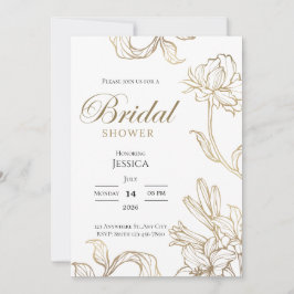 White Gold Floral Elegant Bridal Shower Invitation 招待状