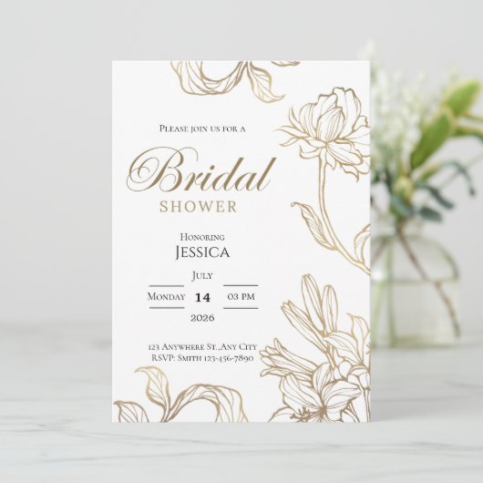 White Gold Floral Elegant Bridal Shower Invitation 招待状 (スタンド正面)