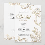 White Gold Floral Elegant Bridal Shower Invitation 招待状 (正面/裏面)