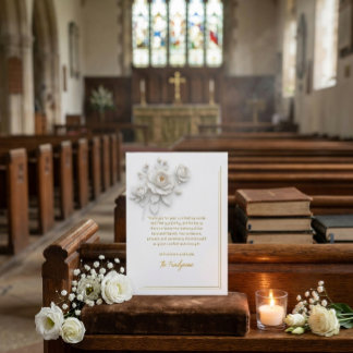 White & Gold Floral Sympathy Thank You Foil Card 箔招待状