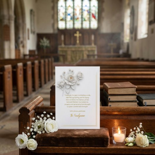 White & Gold Floral Sympathy Thank You Foil Card 箔招待状