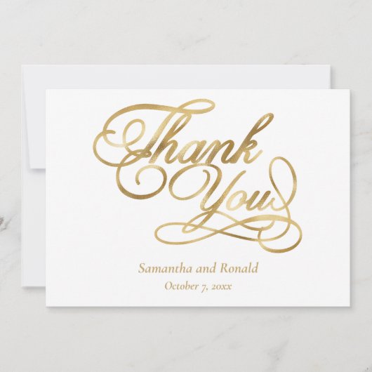White Gold Foil Calligraphy Formal Thank You Card サンキューカード (正面)