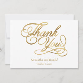 White Gold Foil Calligraphy Formal Thank You Card サンキューカード