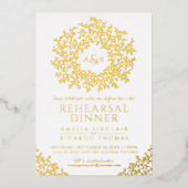 White gold foil monogram rehearsal dinner 箔招待状 (正面)