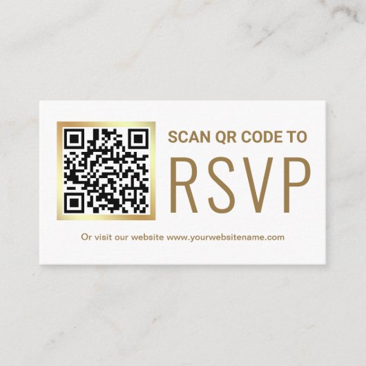 White Gold Foil QR Code RSVP Wedding Website エンクロージャーカード (正面)
