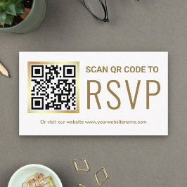 White Gold Foil QR Code RSVP Wedding Website エンクロージャーカード