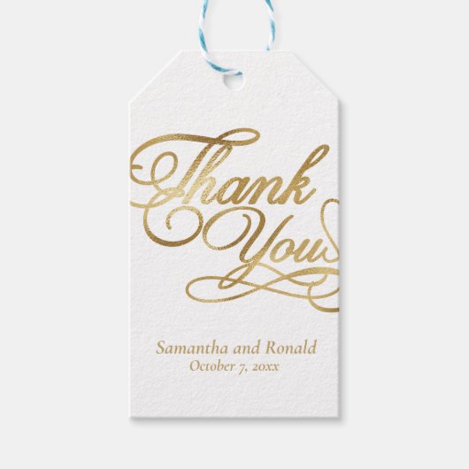 White & Gold Foil Thank You Calligraphy Wedding ギフトタグ (正面)