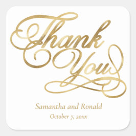 White & Gold Foil Thank You Calligraphy Wedding スクエアシール