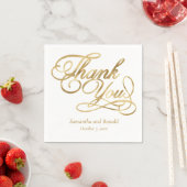 White & Gold Foil Thank You Calligraphy Wedding スタンダードカクテルナプキン (インサイチュ)