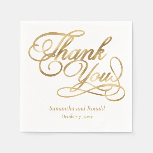 White & Gold Foil Thank You Calligraphy Wedding スタンダードカクテルナプキン (正面)