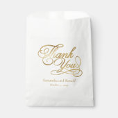 White & Gold Foil Thank You Calligraphy Wedding フェイバーバッグ (正面)